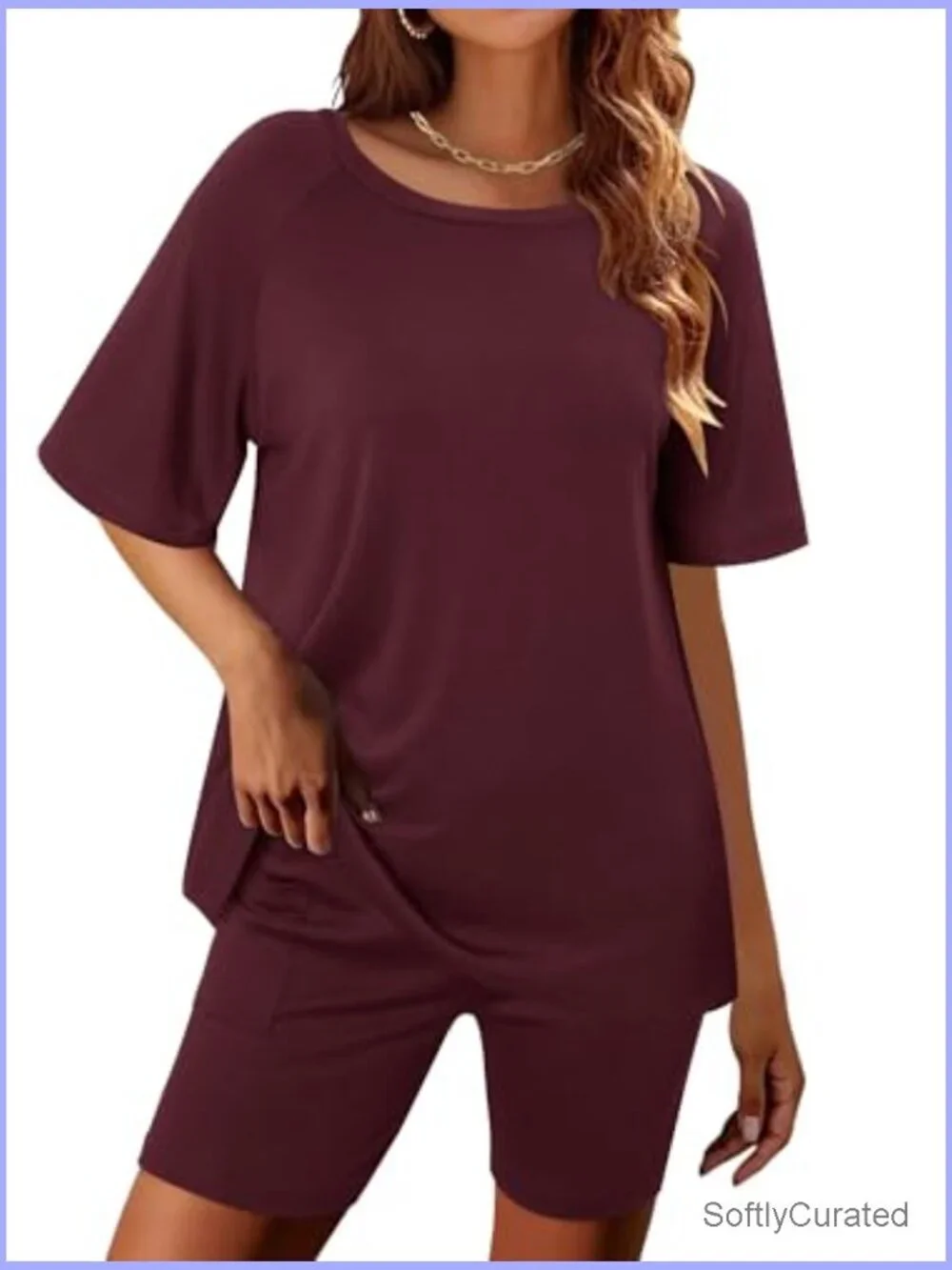Two Piece Lounge Set Summer Casual Loose Fit Tee Biker Shorts Matching Travel